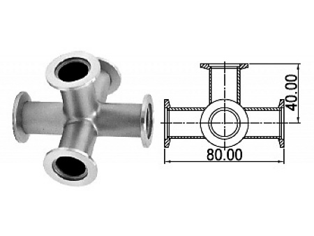 Пятерик с фланцами KF16 длиной 80 мм, нержавеющая сталь 304L